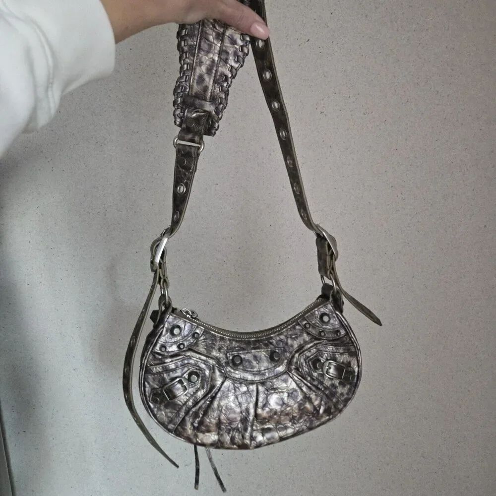 Balenciaga LE CAGOLE XS Metallic Leopard Stud Shoulder Bag $2750